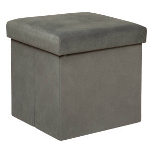 Pouf Poggiapiedi In Velluto Grigio Chiaro Con Base Dorata - Ø32xH40 Cm, Portata 150 Kg - Foto 3