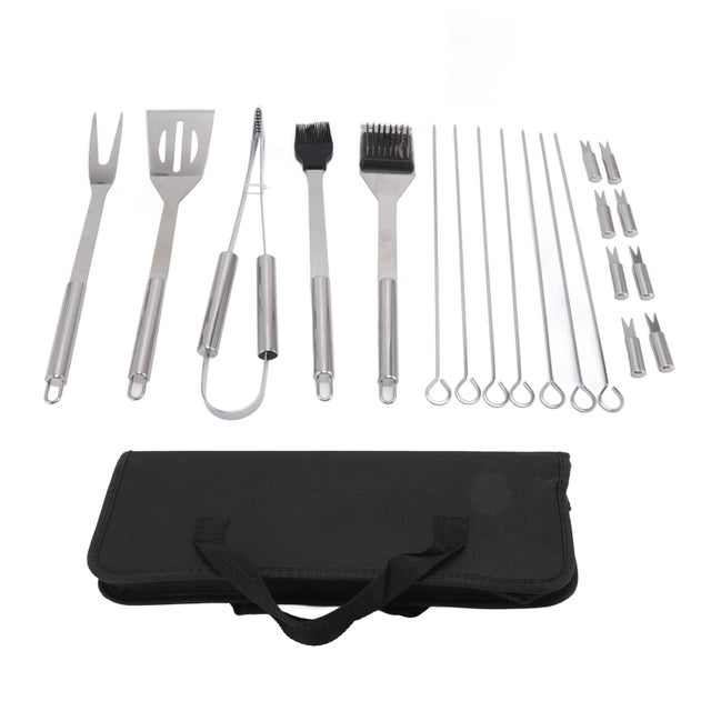 Maestro Set Di Utensili Per Barbecue In Acciaio Inox – Con Grembiule/Custodia, Pinze, Spatola E Coltello, Manici In Legno - 3