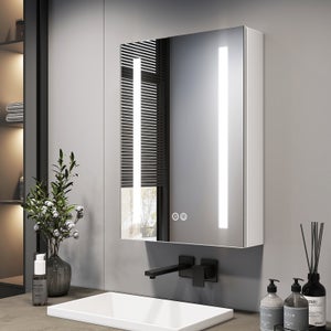 Armoire Salle De Bain LED Avec Miroir Et Prises - 80x16x77cm, 6 Compartiments, étagères Réglables - Blanc