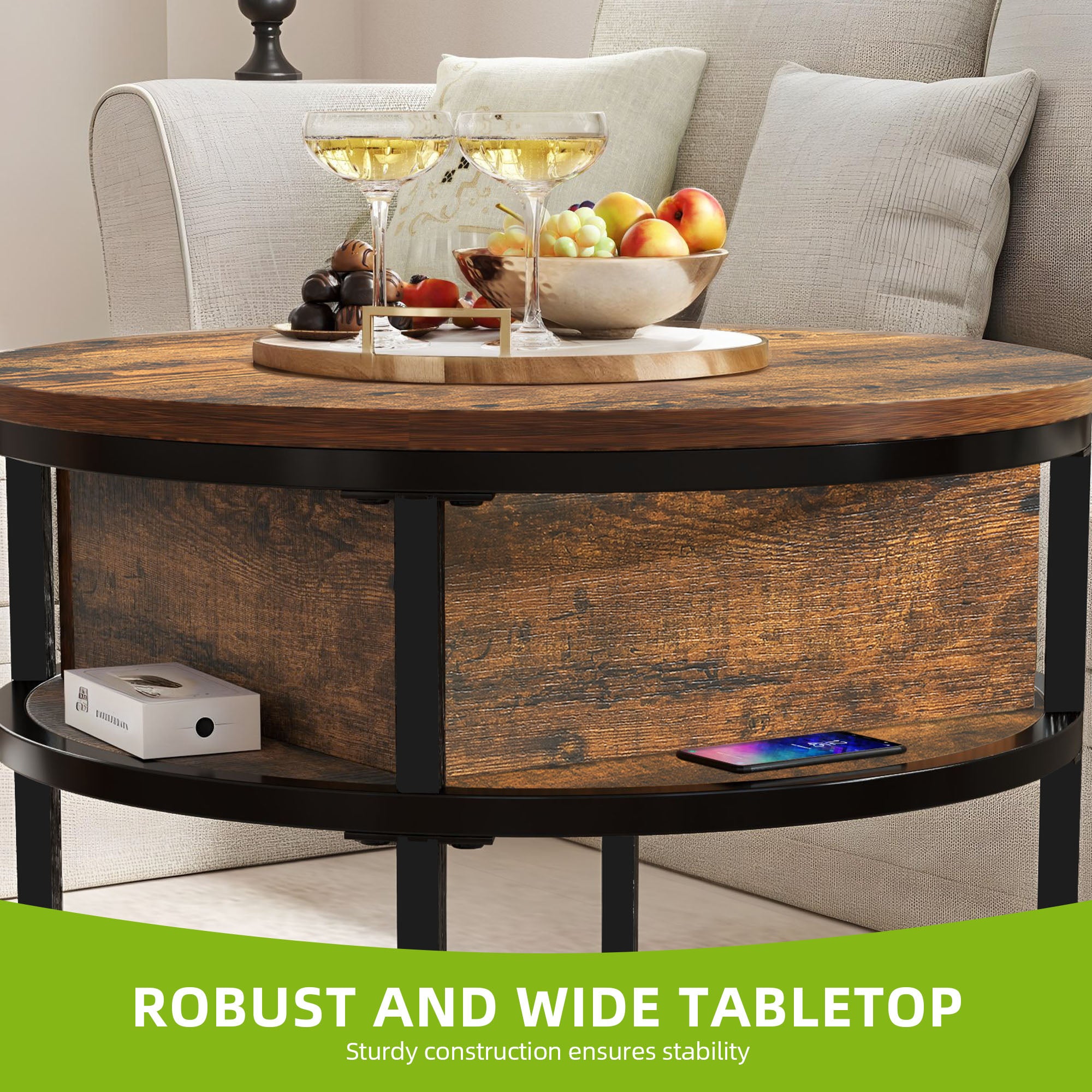 Balconera Table Basse Plateau Relevable-60x60x47cm-Marron - 5