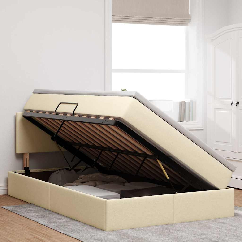 Lit avec rangement et matelas, velours, crème, pour la chambre, 120 × 200 cm - 4
