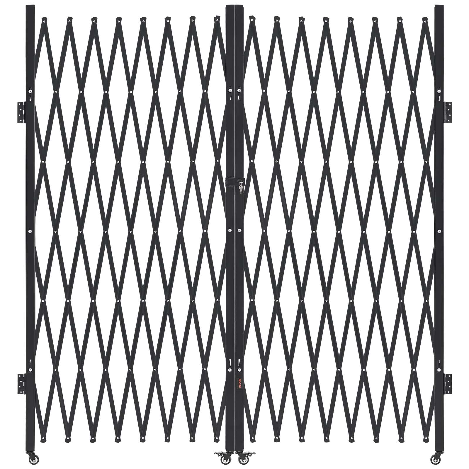 Barieră de securitate VEVOR extensibilă, 394 x 220,5 cm, portal dublu cu foarfece, închizibil și retrâgibil, oțel solid, cu roți rotative de 360°