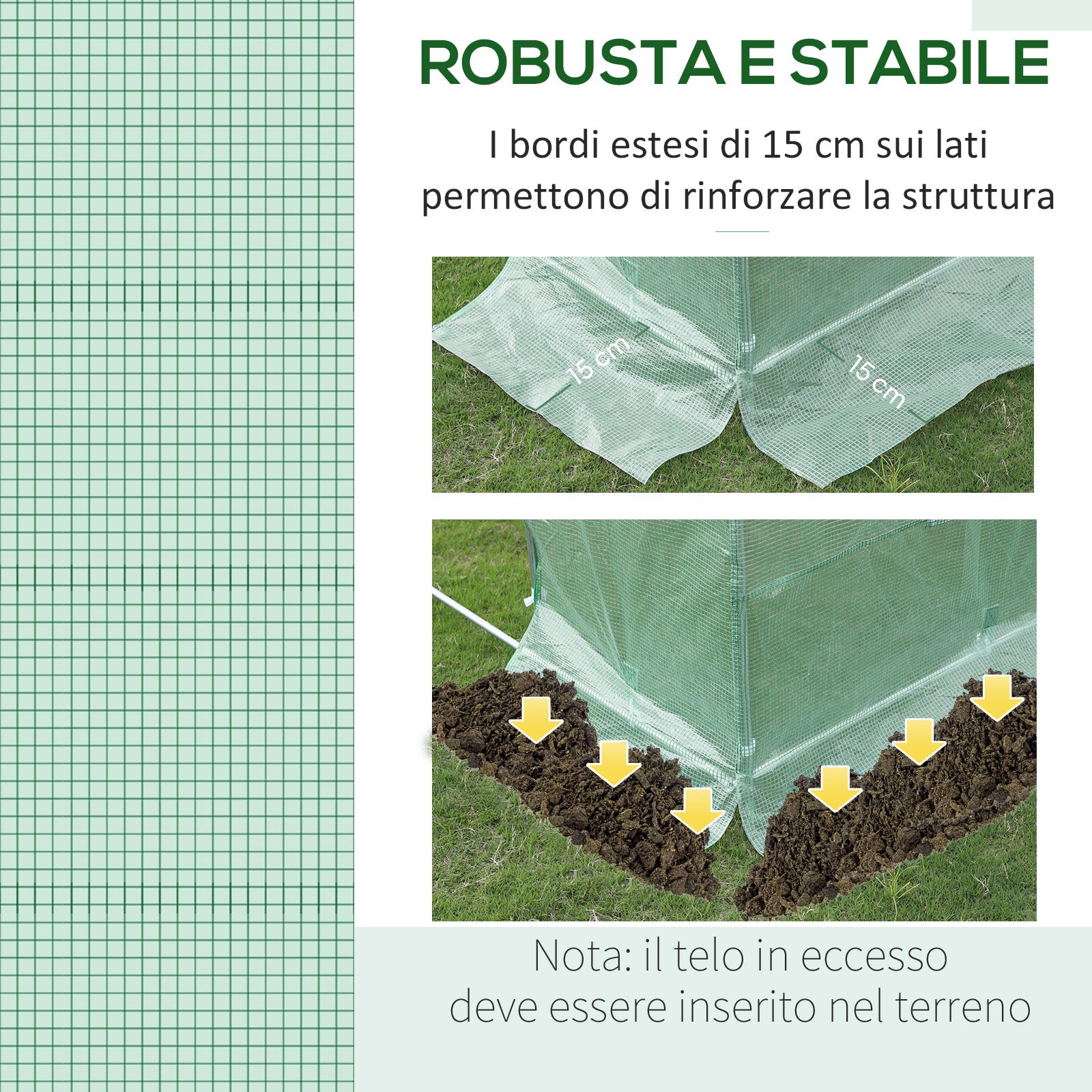 Bâche de serre PE avec 6 fenêtres, porte enroulable et bords enterrés, 3 x 2 x 2 m, verte - 5