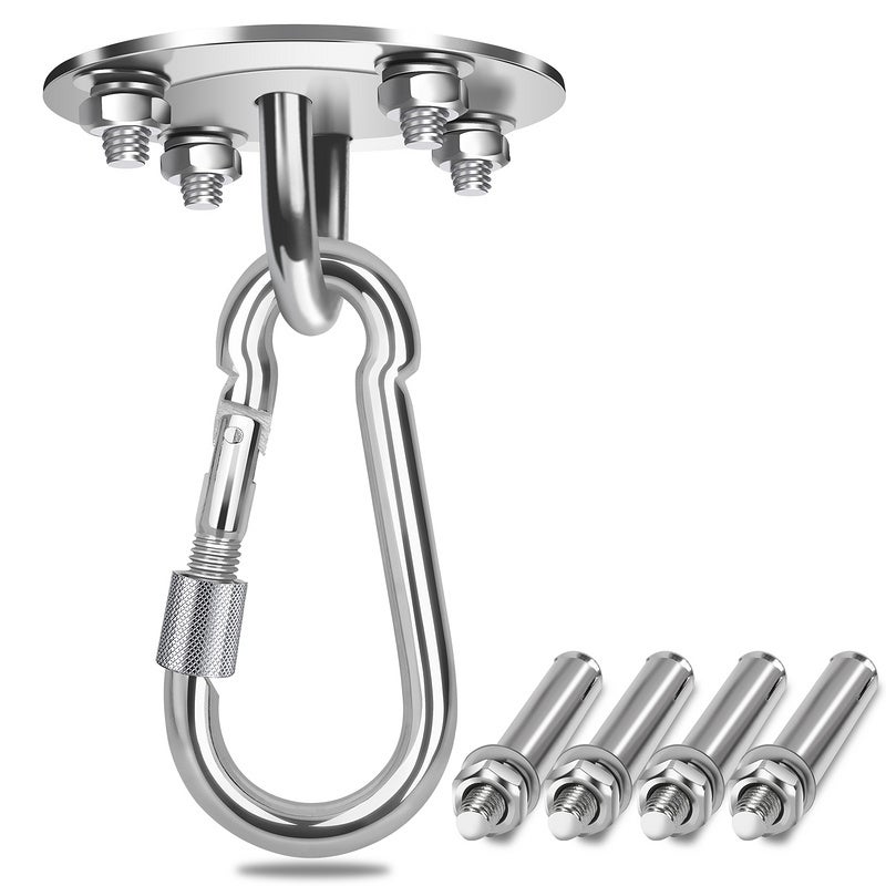 BeneLabel Fixation Balancoire Plafond, Crochet Plafond Lourds Acier Inoxydable Pour Bois/béton Vis Pivotante 180 Quincaillerie Pour Aire Jeux ExtéRieur Chaise Yoga Corde Sacs Frappe, Jusqu'à 1600lb
