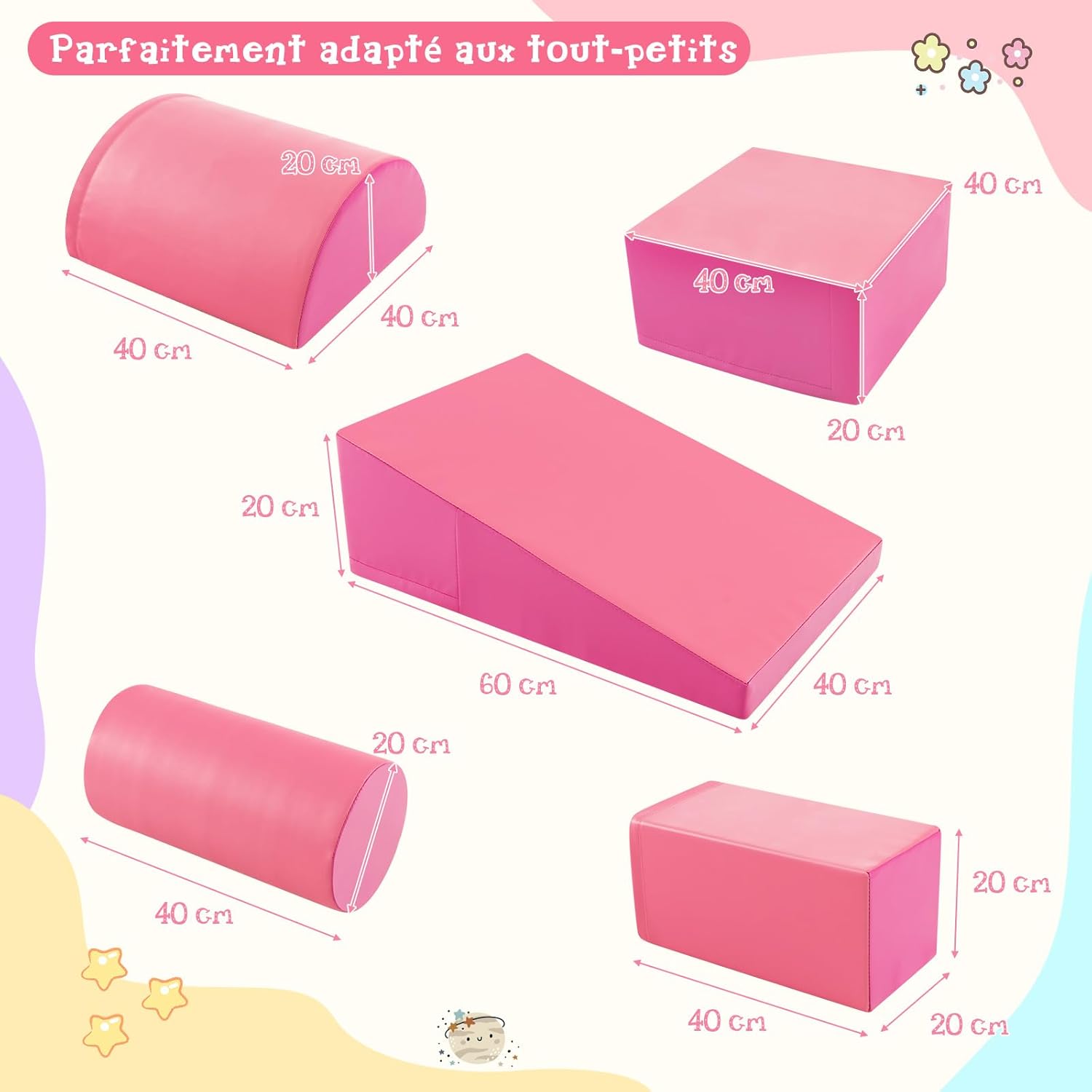 5PCS Parcours Motricité Bébé en Mousse de EPE, Module Motricité Bébé avec Fermeture Clair, Jouets Éducatifs Colorée pour Ramper Grimper - 5