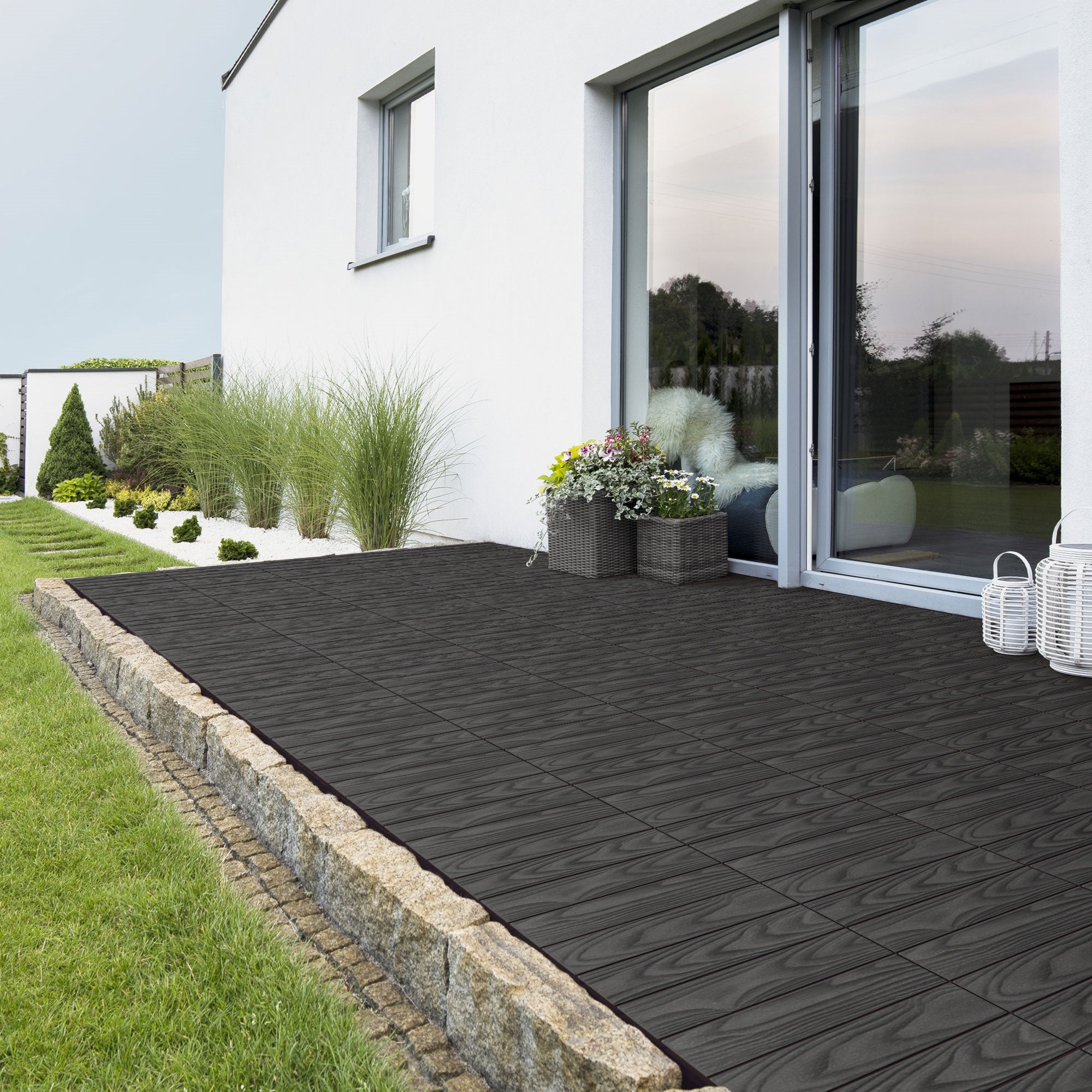 ECD Germany plytki tarasowe wpc 30x30 cm 11 sztuk 1m² kwadratowy antracyt panele podłogowe klik odpływ wodny balkon taras ogród patio weranda - 8