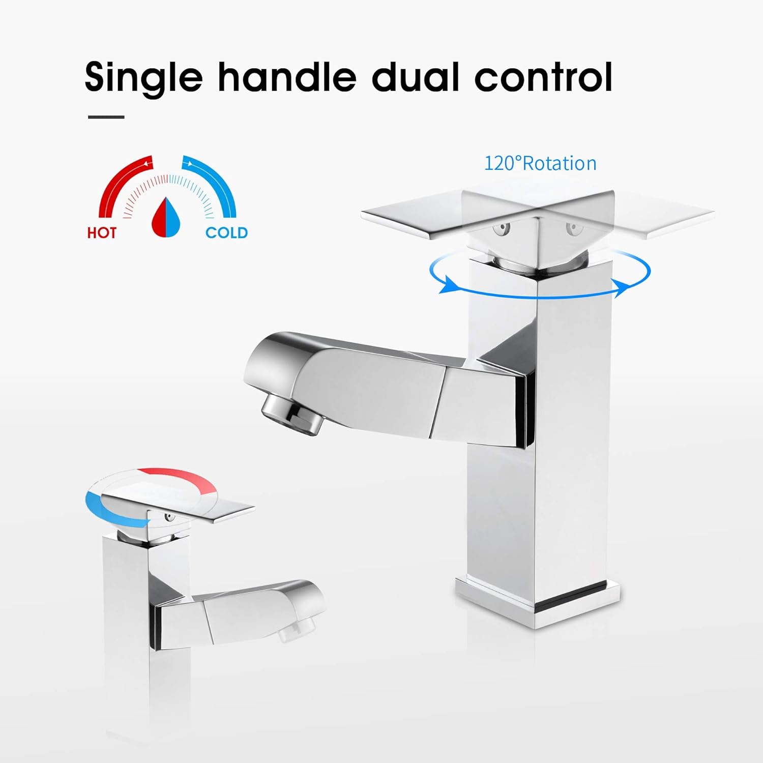 Robinet de lavabo de salle de bain, robinet à poignée unique extractible, corps en laiton durable, options eau chaude et eau froide, facile à install - 5