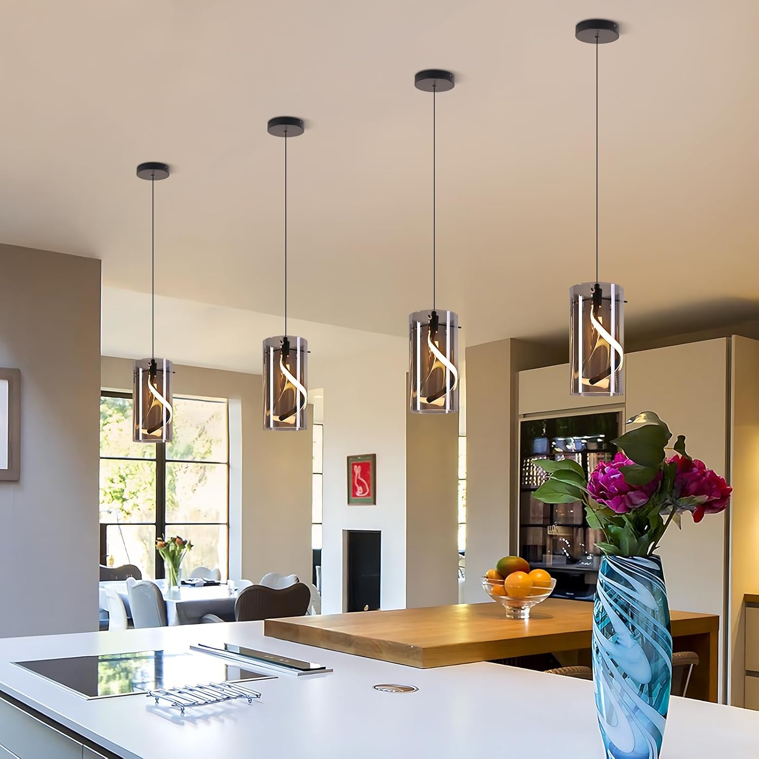 ZMH Czarna lampa wisząca LED 8W 3000K z regulacją wysokości do salonu i kuchni - 6
