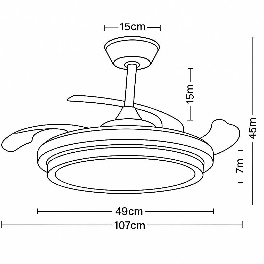 Ventilador de Techo con Luz 107cm Motor DC Ultra Silencioso 6 Velocidades 3 Colores 3000-4200-6000K, 6600LM - 4