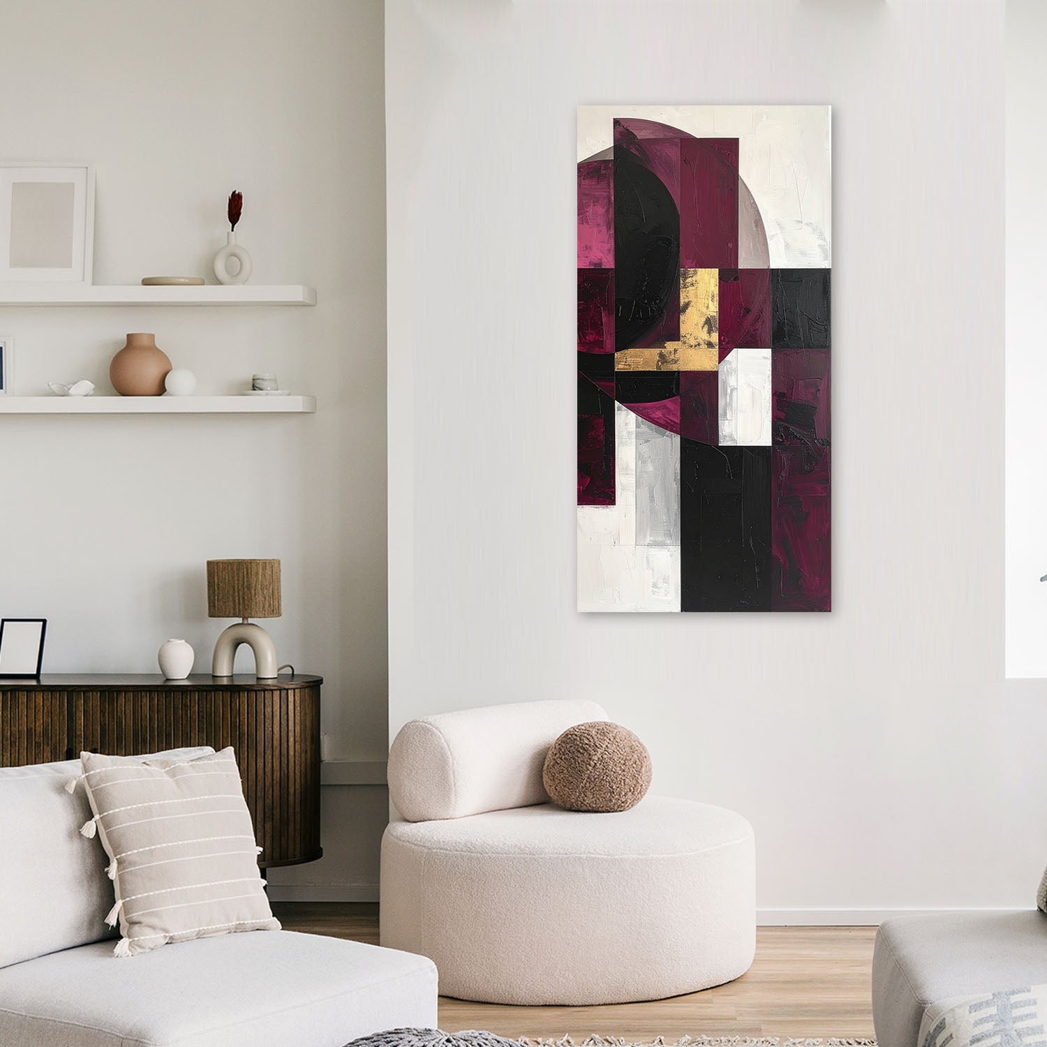 Obraz do salonu biura kuchni, Abstrakcja geometryczna w odcieniach burgundu 40x80 - 2