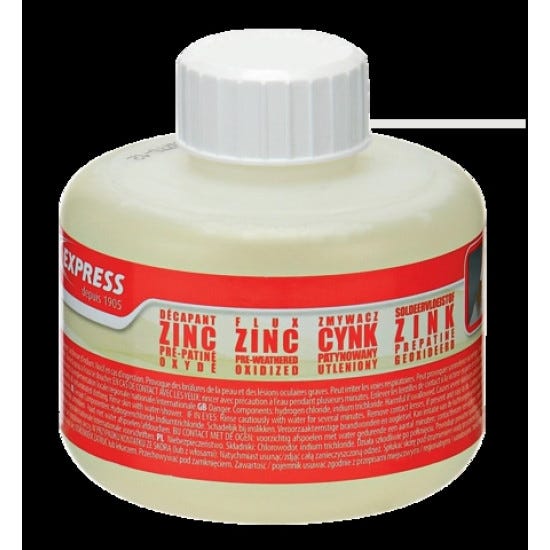 Express, 847, Décap' Zinc naturel, Super décapant recommandé pour le zinc naturel neuf, Décape aussi le cuivre, le laiton et l'acier zingué, Ne coule pas, Pour soudure à l'étain Express, 847, Décap' Zinc naturel, Super décapant recommandé pour le zinc naturel neuf, Décape aussi le cuivre, le laiton et l'acier zingué, Ne coule pas, Pour soudure à l'étain