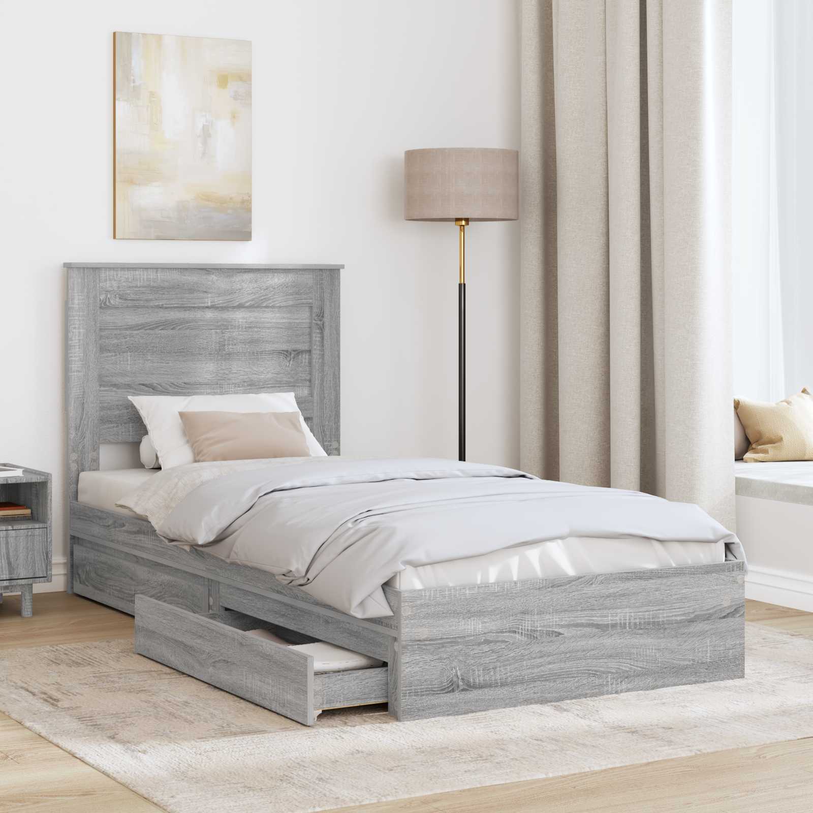 Lit de rangement gris 75 x 190 cm en panneau de bois - 3