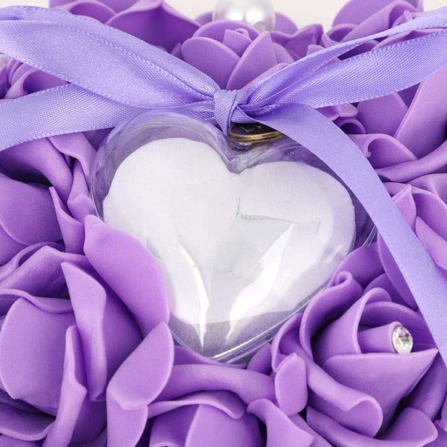 Cuscino Porta Anelli Matrimonio - Cuore Rosa Con Fiori, 15x13cm - Foto 5