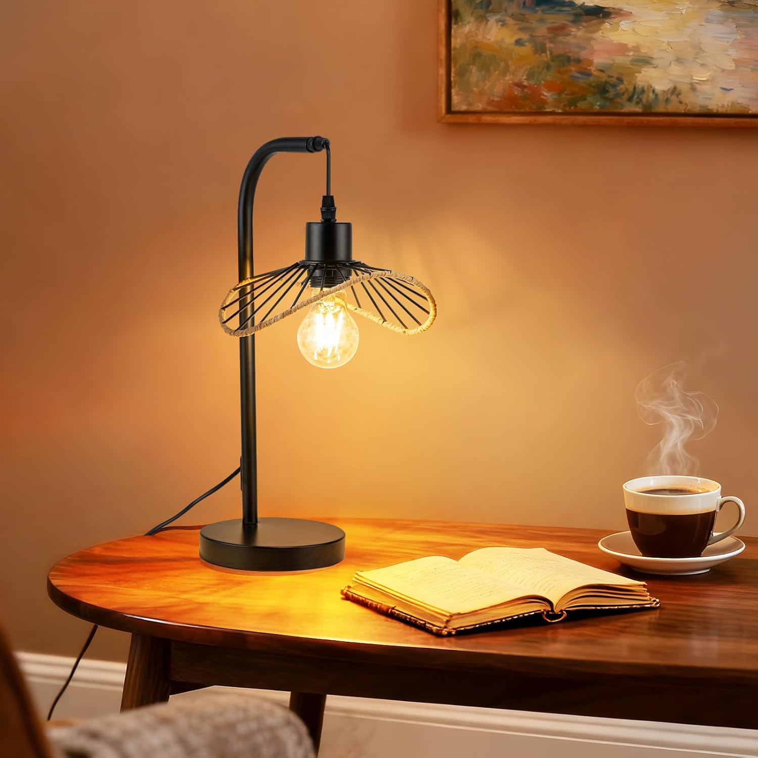 ZMH Lampa biurkowa E27 w kolorze czarnym w stylu vintage do sypialni - 7