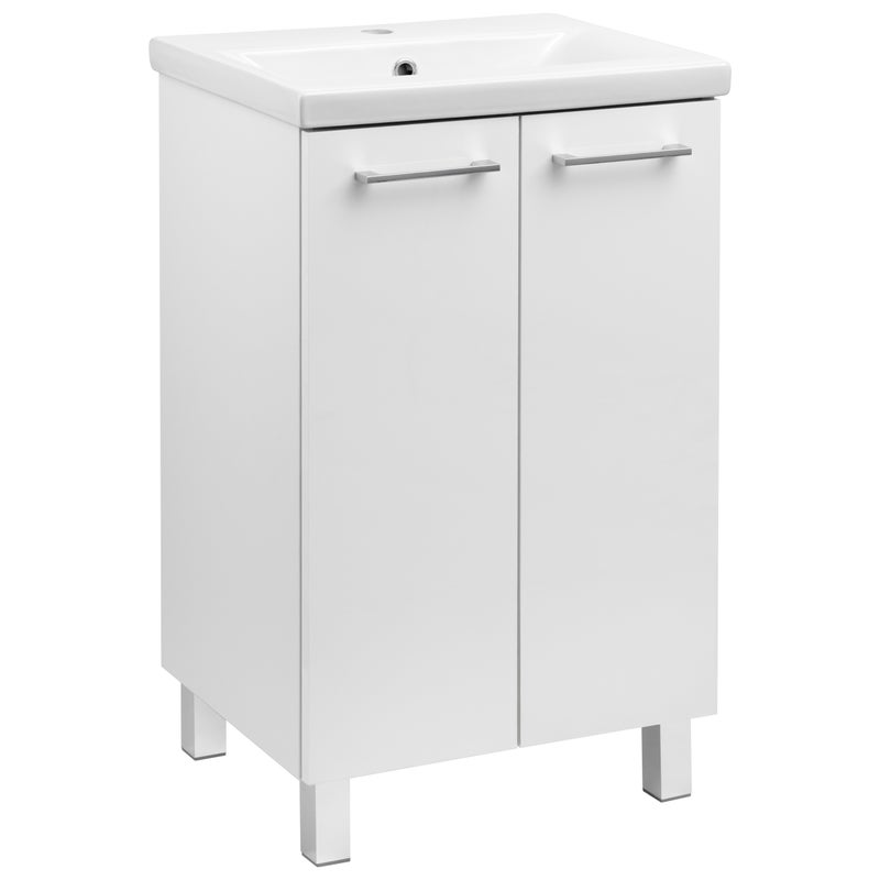 Szafka łazienkowa z umywalką stojąca pod umywalkę biała połysk 50 cm
