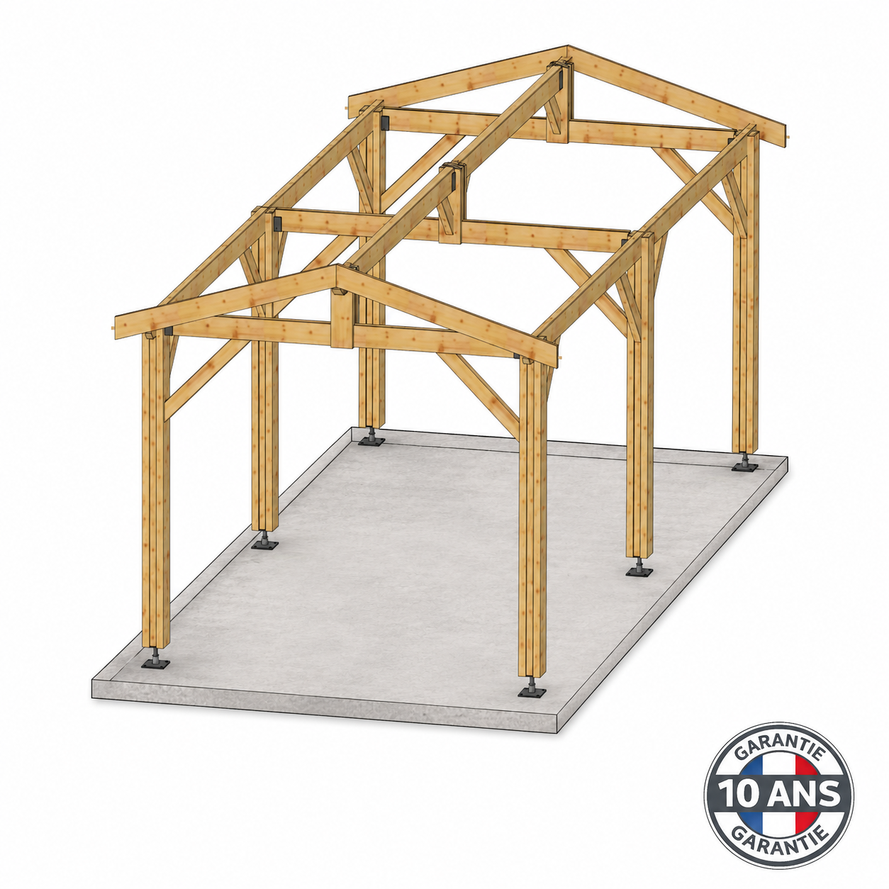 Carport bois 2 pentes en bois douglas 18 m², 6 poteaux. Abri voiture extérieur. Garantie 10 ans. - 7