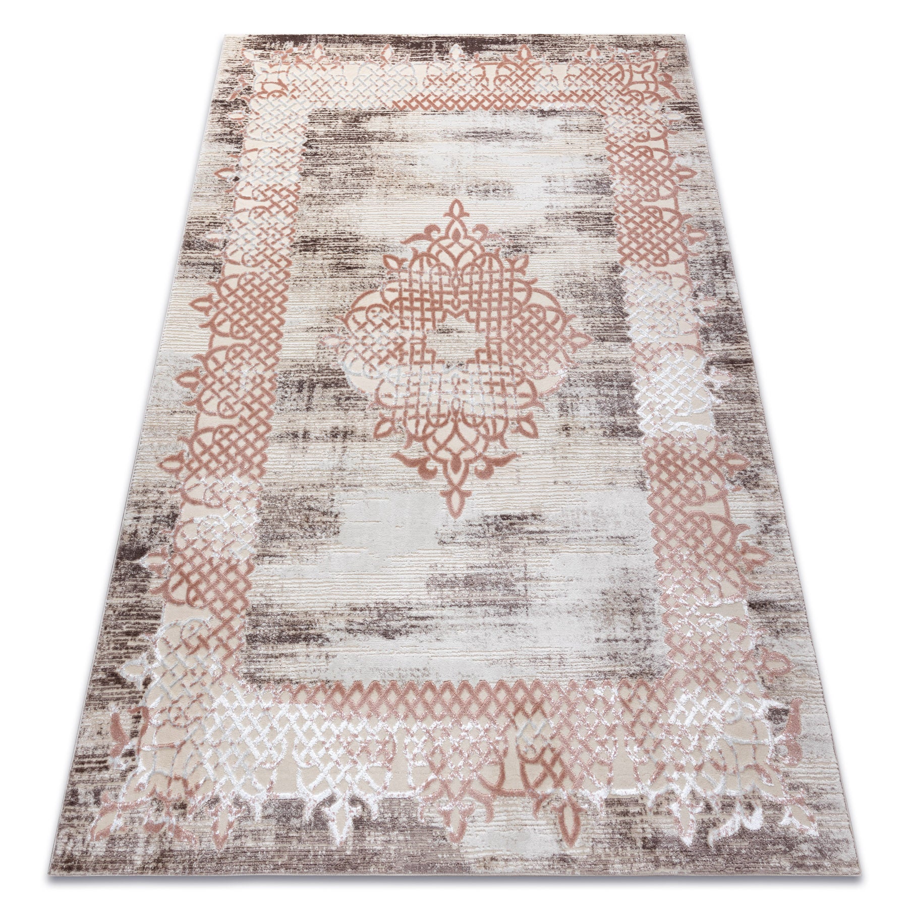 Dywan CORE W9797 Ramka, Rozeta - Strukturalny, dwa poziomy runa, beż / róż 80x150 cm
