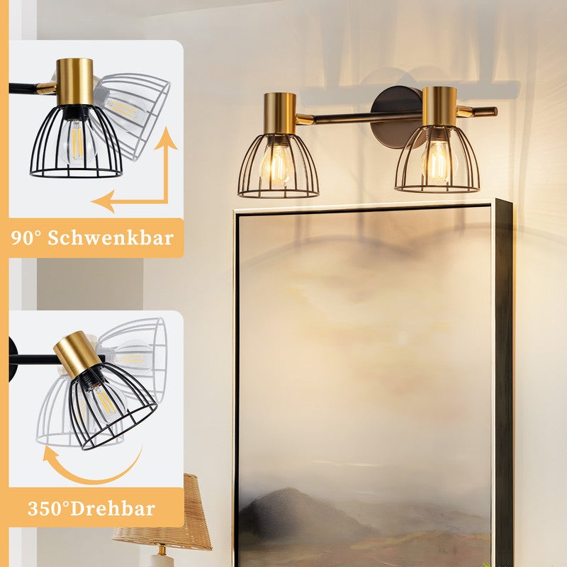 Kinkiet wewnętrzny Nettlife, lampa ścienna w stylu vintage, gniazdo E14, czarny, obrotowy o 350°, metalowy, z 2 żarówkami (żarówki nie są dołączone) - 3