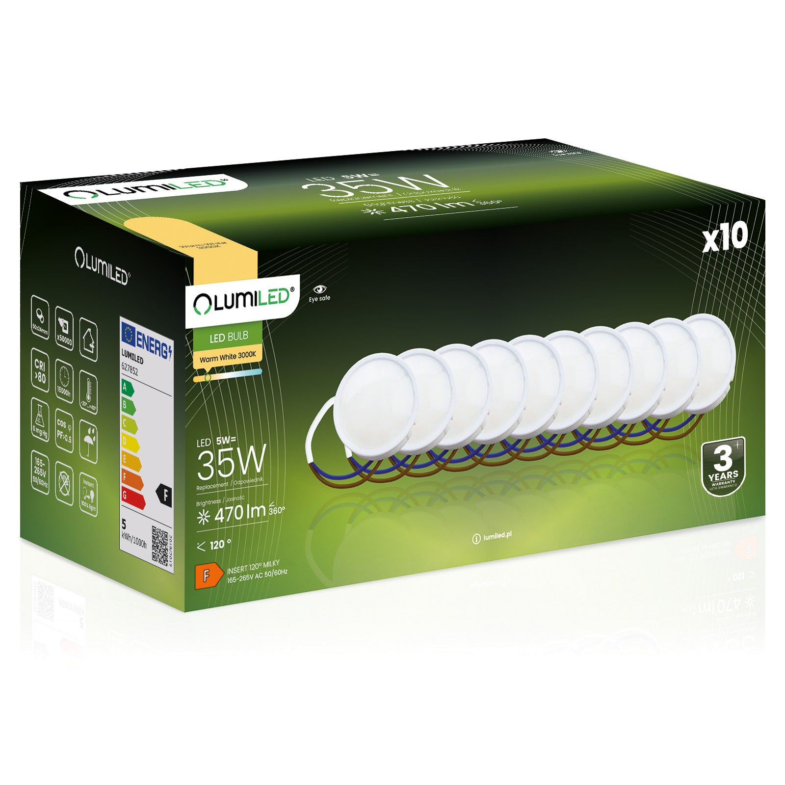 10x Wkład do Opraw LED Żarówka Lumiled Moduł Insert Reflektor 5W = 40W 470lm 3000K Ciepła 120st