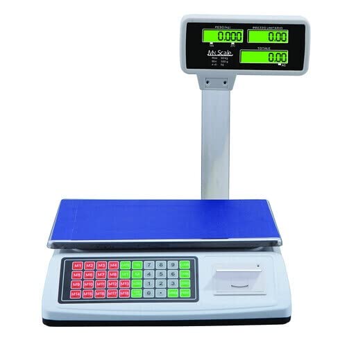 Balance commerciale numérique 50 kg avec imprimante de tickets, haute précision 1/3000 F.S., double écran LED, fonction tare et calcul du prix, idéale - 3