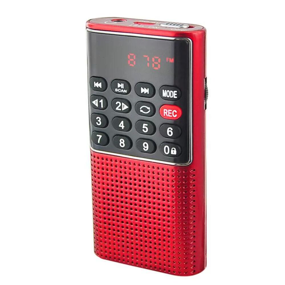 Małe radio przenośne, mini radio przenośne z funkcją nagrywania, ładowalne, czerwone