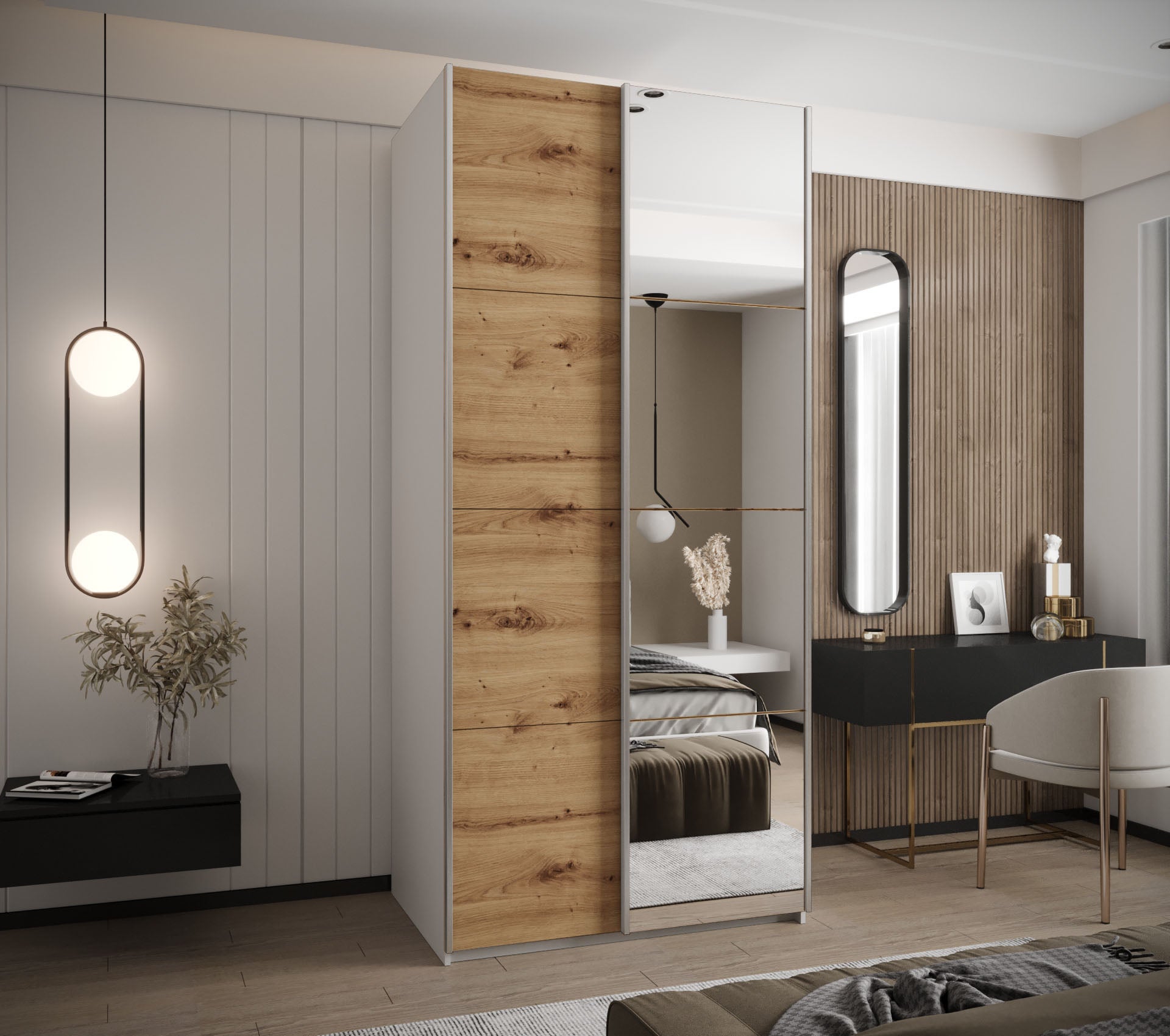 Szafa przesuwna wysoka Lux 3 100 x 64 x 245,5 cm biały + artisan + u. srebrny - Abiks Meble - 2
