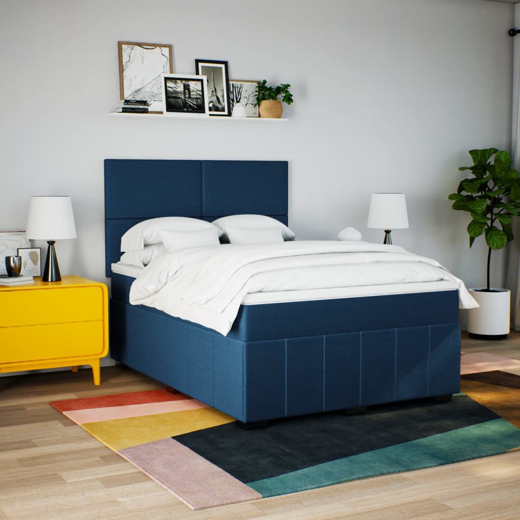 Sommier à lattes de lit avec matelas Bleu 160x200 cm Tissu — COMFORTXL - 3