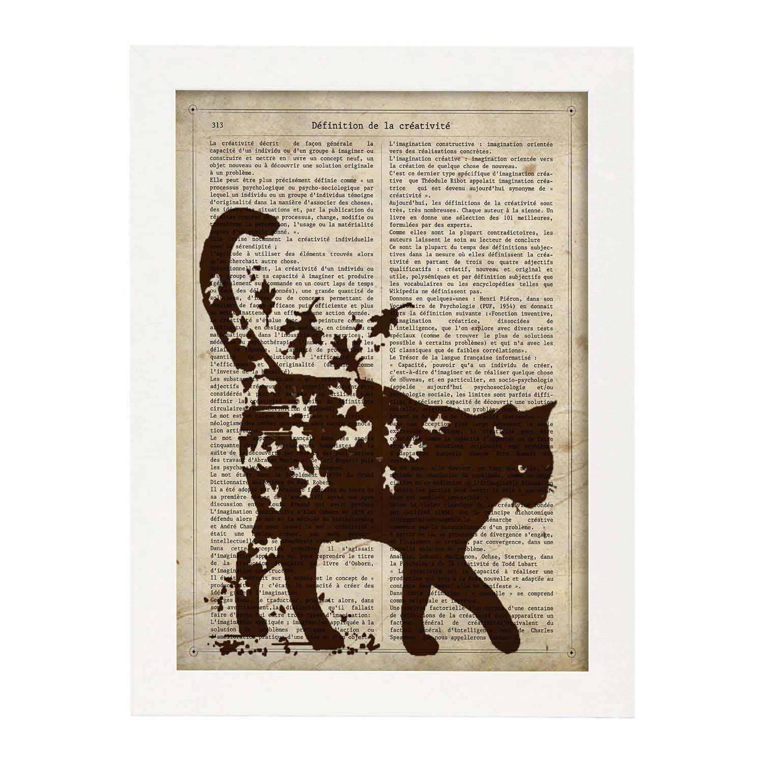 Poster de gato con hojas de otono. láminas de animales con definiciones. ilustraciones de animales con textos. marco negro - a3