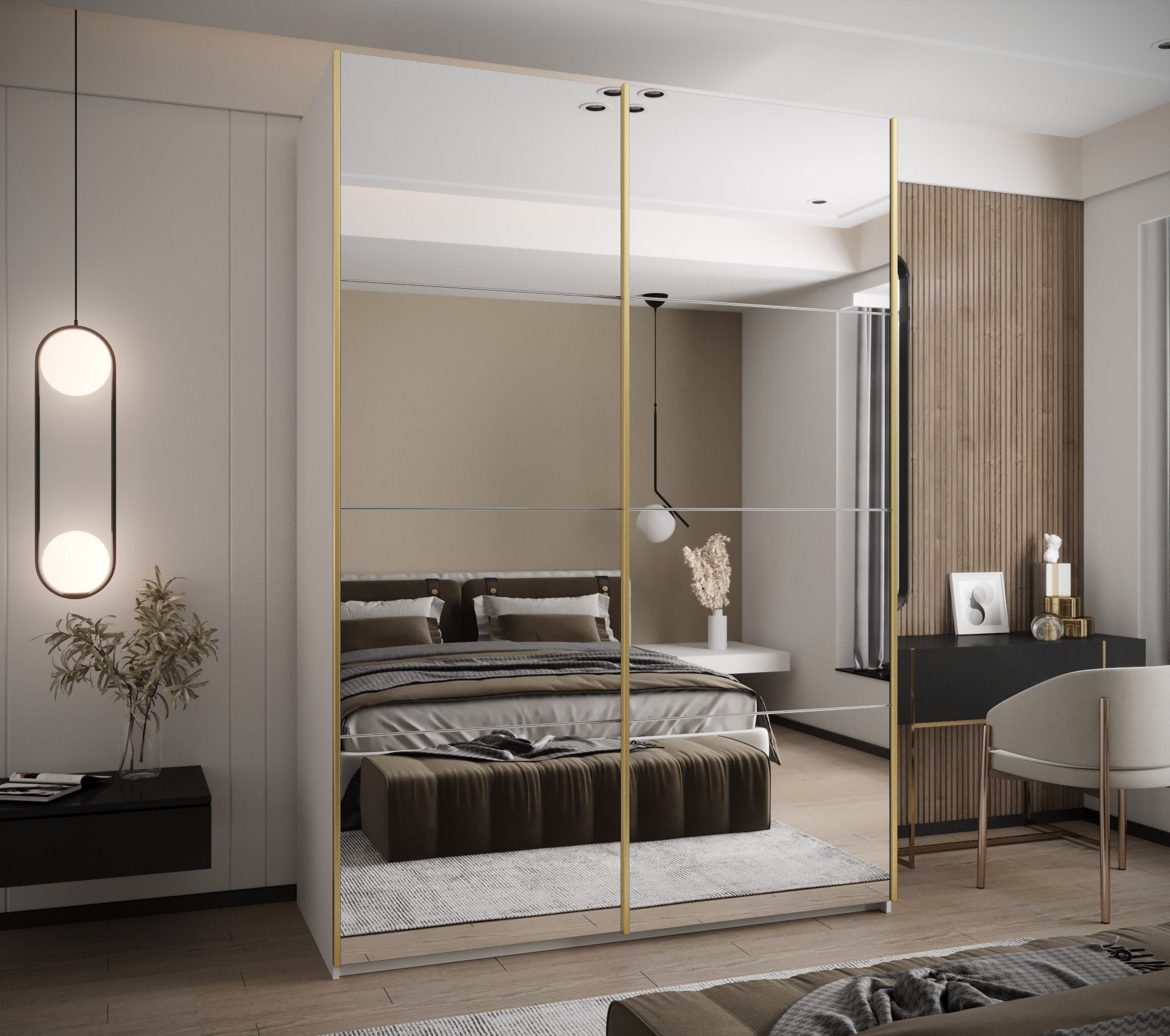 Szafa przesuwna wysoka Lux 2 180 x 64 x 245,5 cm biały + biały + u. złoty - Abiks Meble - 2
