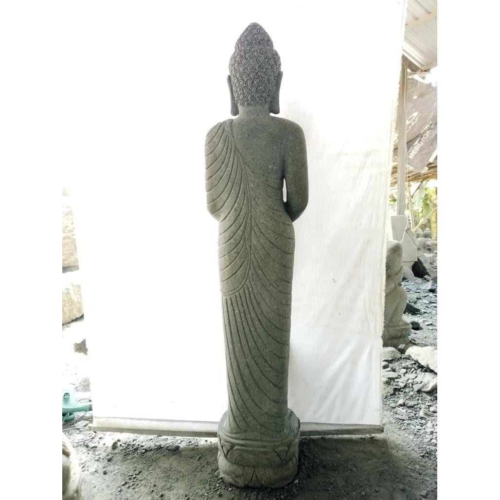 Statue de jardin bouddha debout offrande en pierre 2m - 4