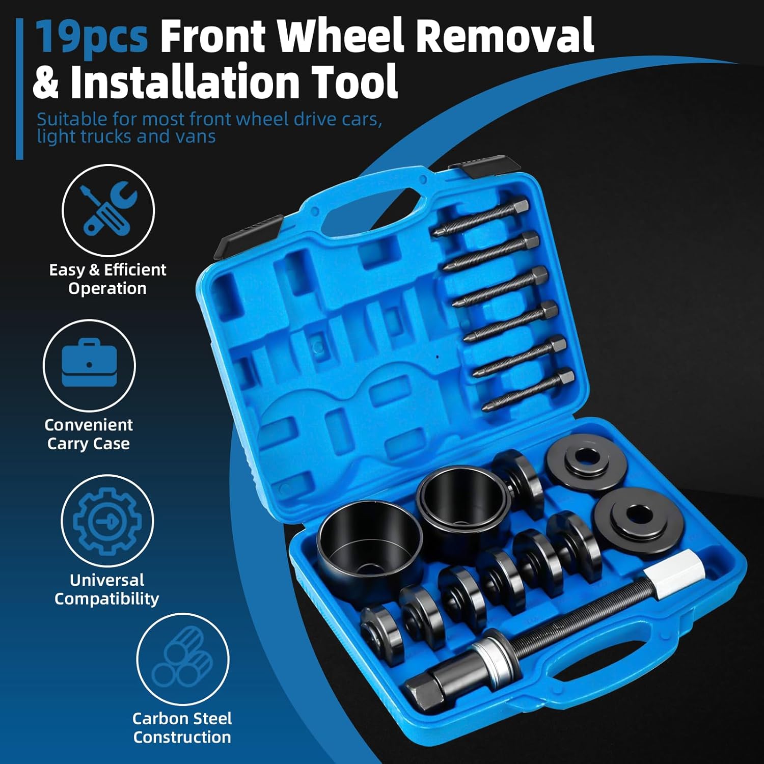19 pezzi di estrattore per cuscinetti ruota, strumento di assemblaggio e smontaggio - 3