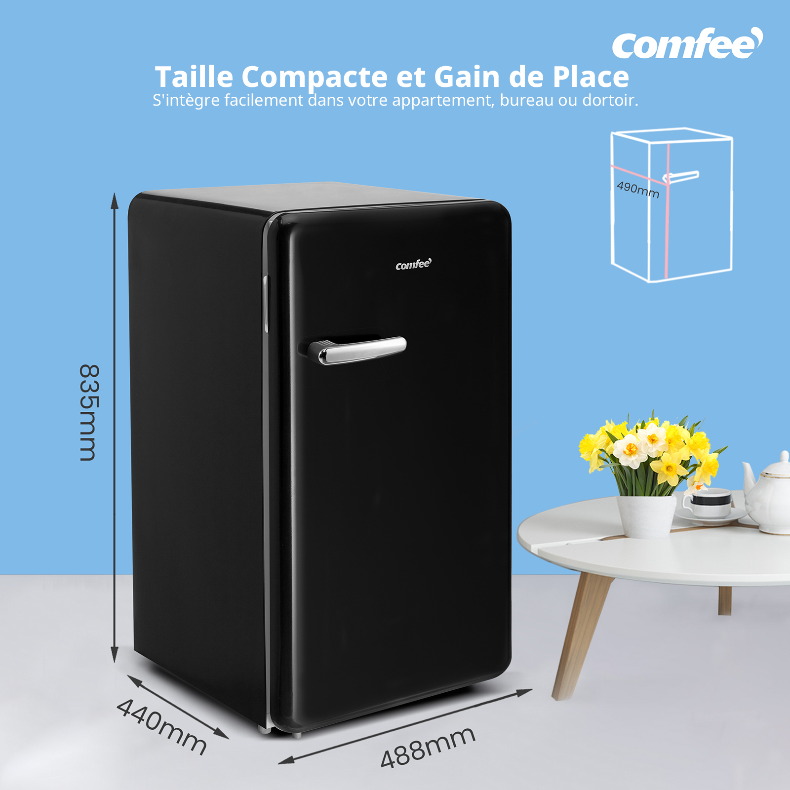Réfrigérateur Table Top Vintage Comfee RCD93DK2RT(E) - 93L - Classe E - 48.8*49*83.5 cm - Noir - 2