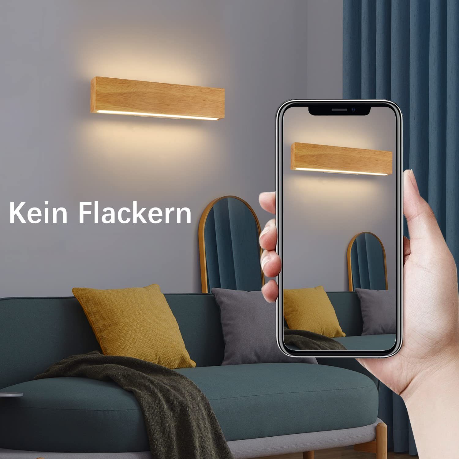 NETTLIFE Applique LED Legno 32cm Moderna, Design Su e Giù Luce Indiretta 11W 3000K Bianco Caldo per Soggiorno Camera Corridoio Scale Interno - 9