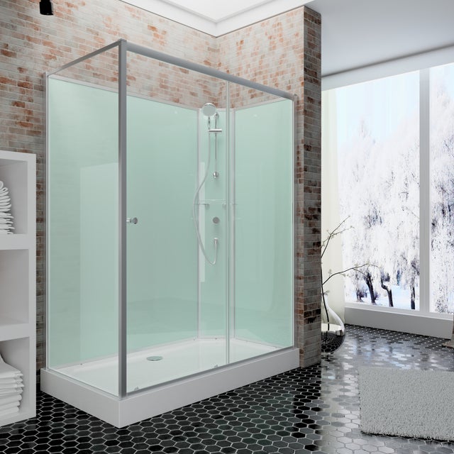 Cabine de douche rectangulaire L.120xl.80 cm, transparent alu-argenté, cabine de douche intégrale SCHULTE complète version droite, portes coulissantes