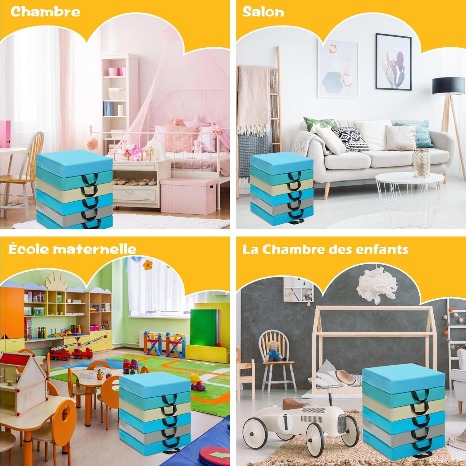 Tappeto per Bambini 6 Pezzi, Tappeto da Terra Cuscino Yoga Meditazione, per Camera da Letto e Salotto, Moderno 38x38x8cm (Quadrato(2)) - 7