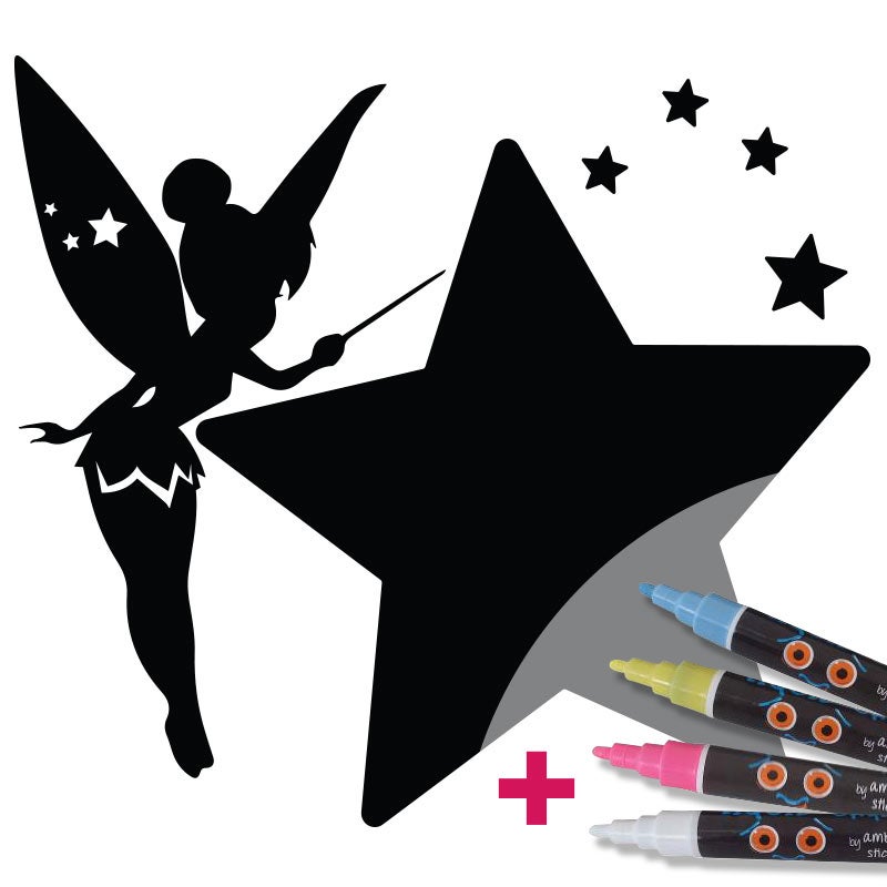 Adesivo lavagna fata sognatrice + 4 gessi liquidi - Sticker adesivo - adesivi murali - 95x105cm - 4