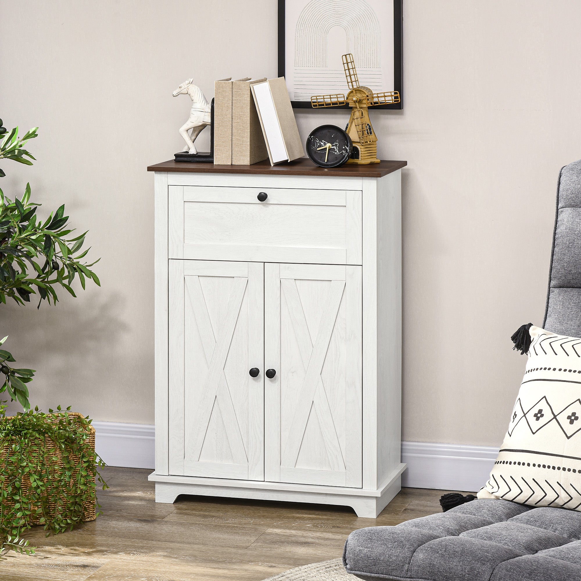 Meuble de rangement buffet multi-rangements 2 portes avec étagère réglable 1 tiroir,dim. 60Lx30Px87,5Hcm - 4
