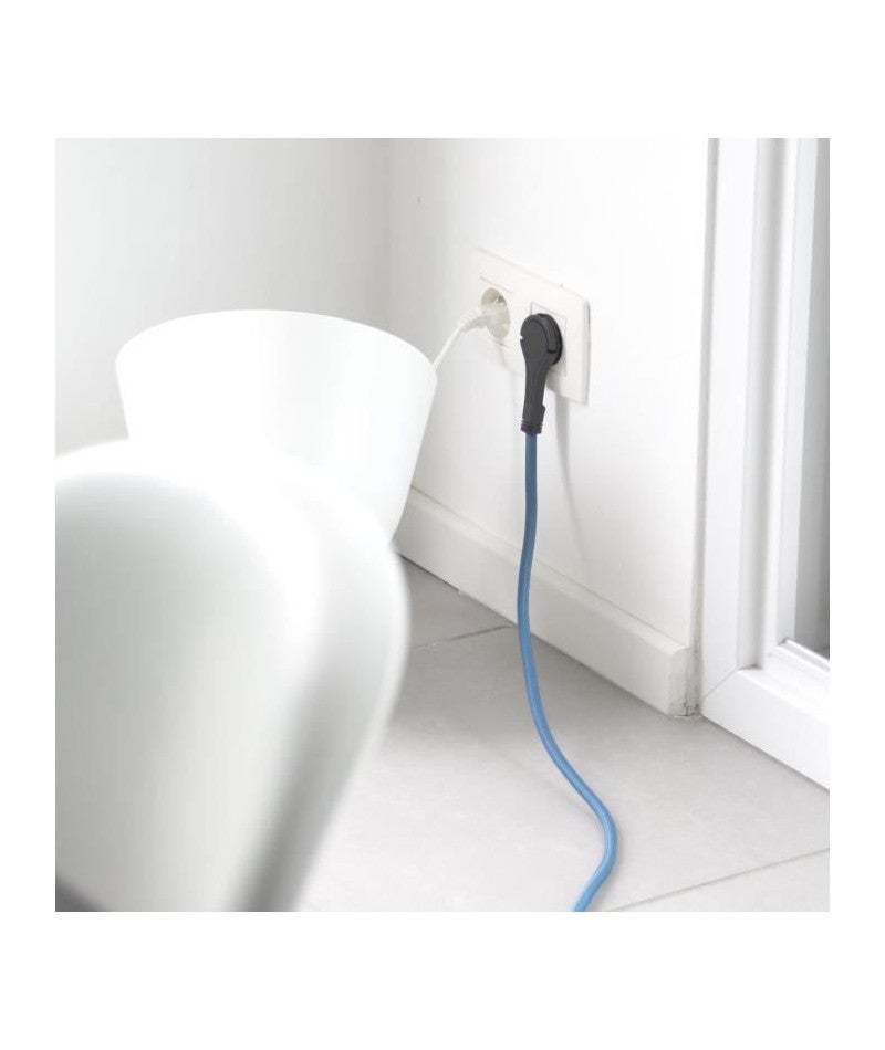 Prolongateur textile fiche plate 3m - bleu clair et noir - Chacon - 3