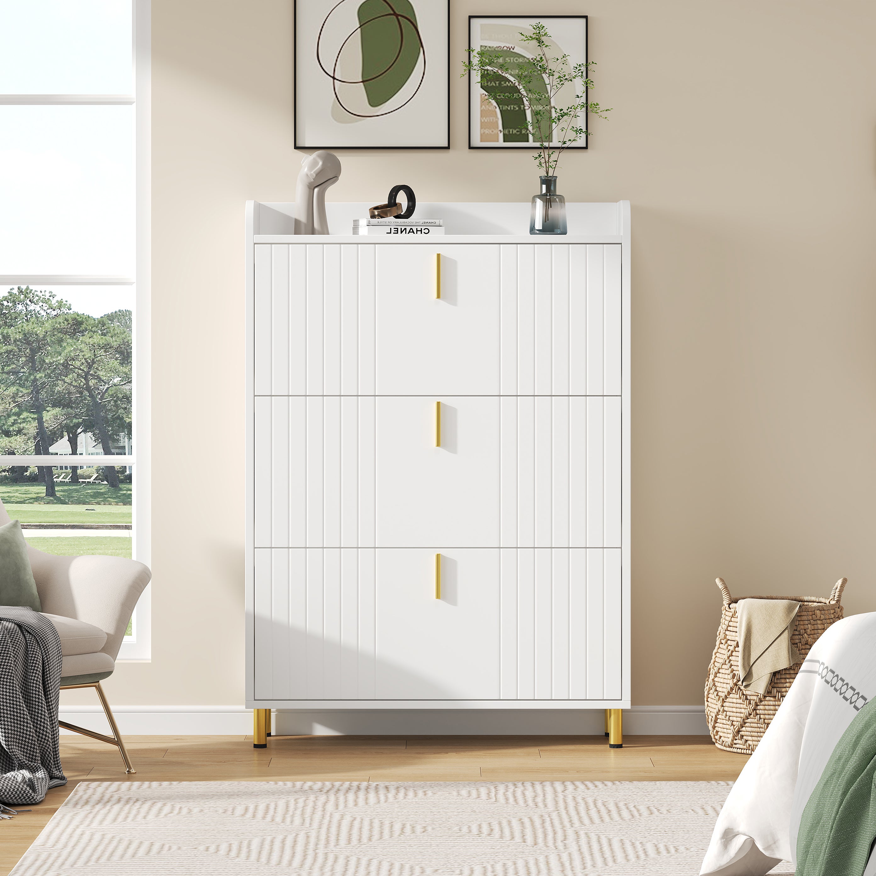 Meuble à chaussures 80x23,5x123,5 cm - avec 3 abattants - avec 6 compartiments réglables - blanc - 6