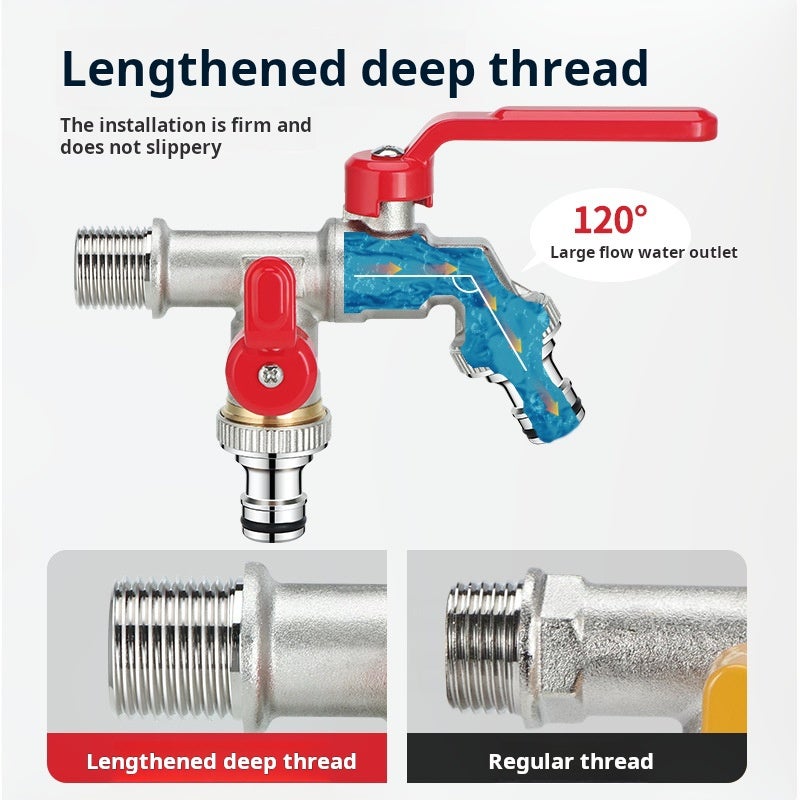 Robinet d'arrosage multifonction 1 en 2 pour machine à laver, jardin, pelouse, dents externes de 20 mm (rouge) - 3
