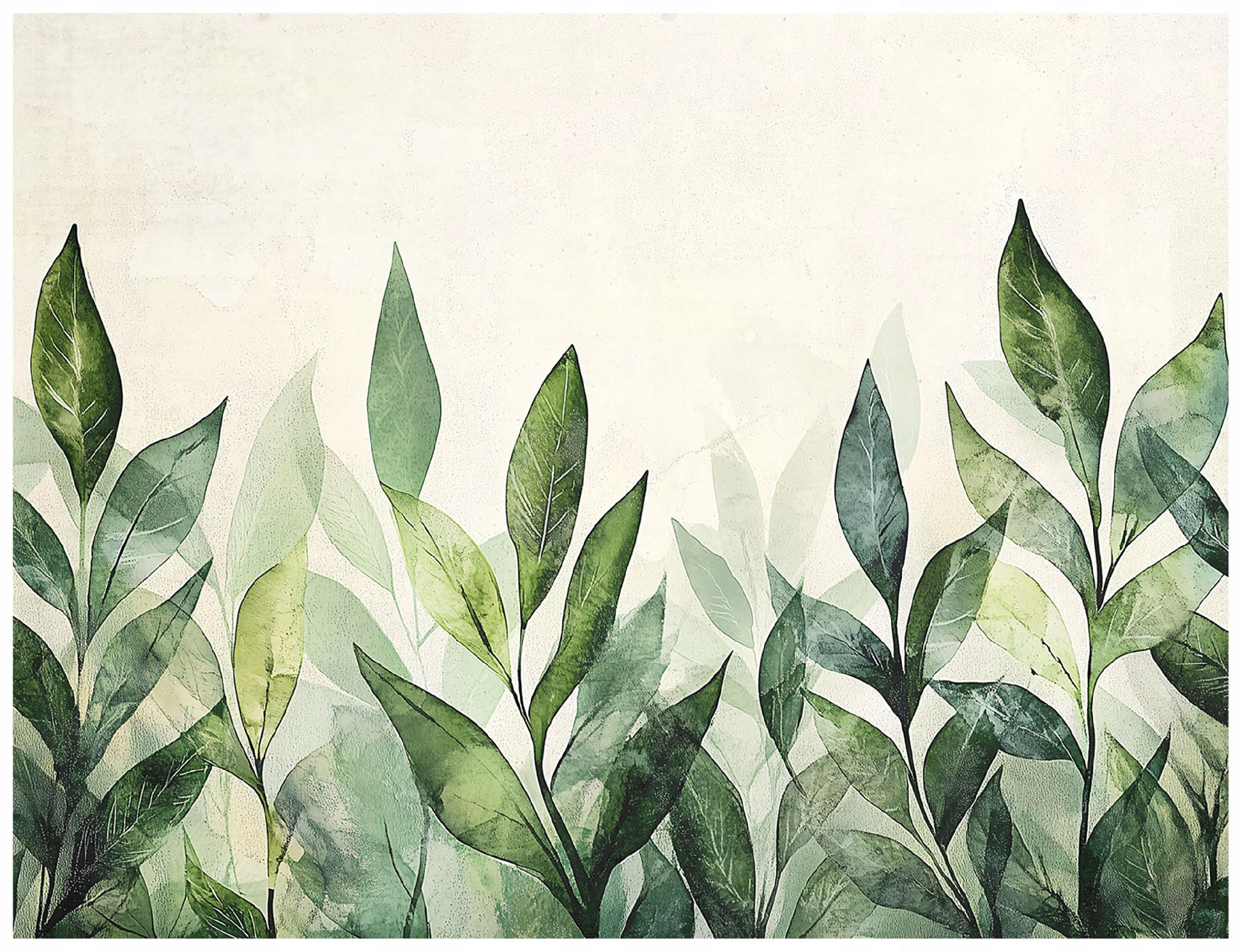 Papel Pintado Panorámico No Tejido Hojas Verdes Naturaleza 300x210 Cm Pegamento Incluido Dormitorio Y Salon 94247643