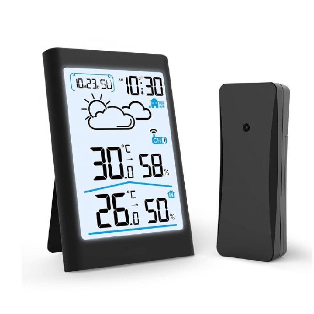 Estación meteorológica inalámbrica negra, medidor de temperatura