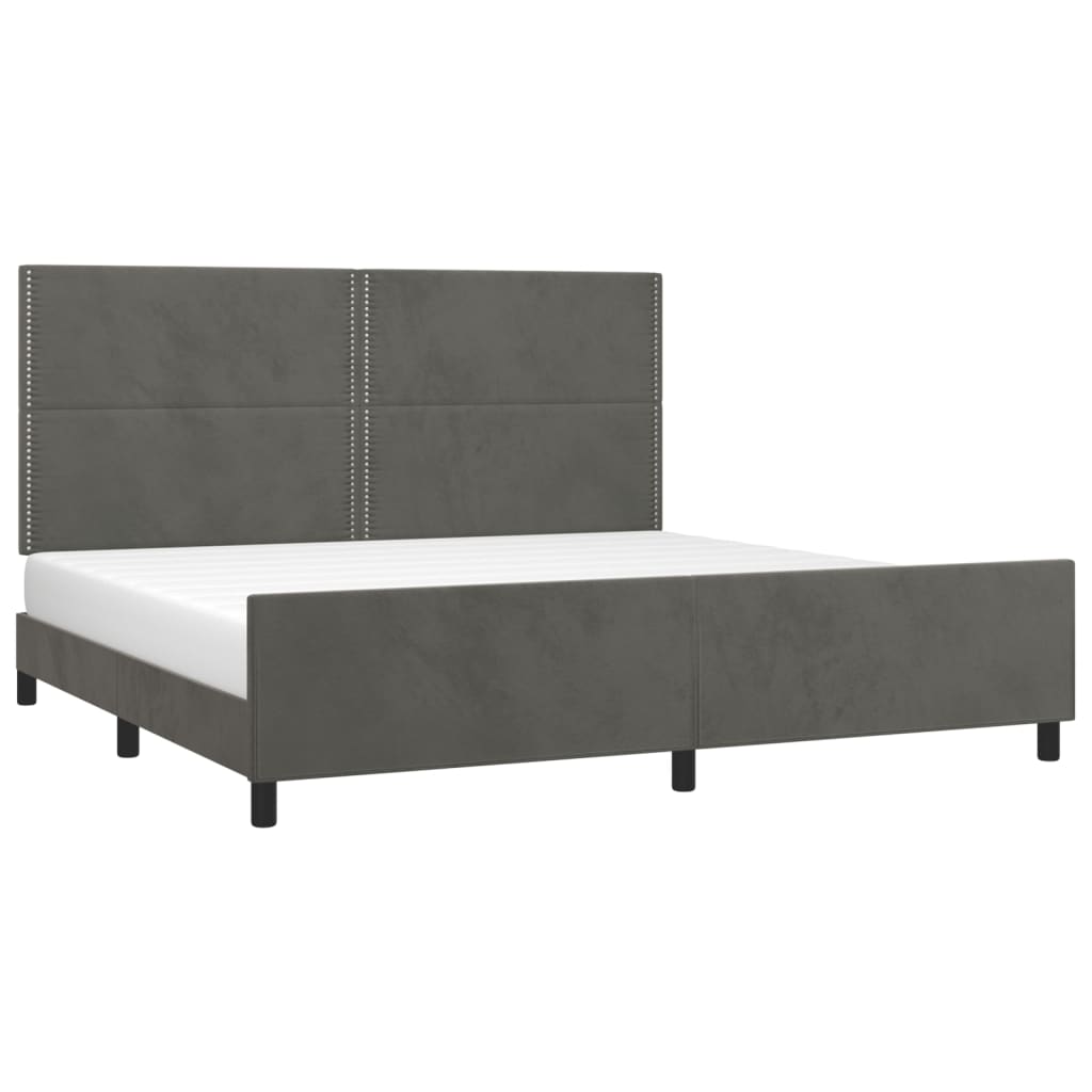 Cadre de lit sans matelas gris foncé 200x200 cm velours - 3