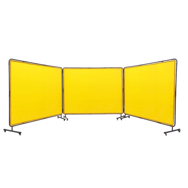 Écran soudage 6' x 8' avec cadre,SucceBuy protection en vinyle ignifuge à 3 panneaux sur 12 roues pivotantes,mobile pour une utilisation,jaune