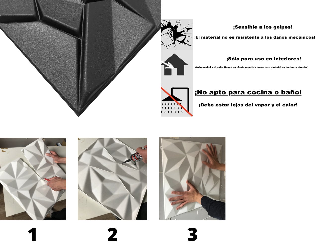 24x/ 6m² Panneaux muraux 3D décors revêtement mural panneaux de plafond POLYSTYRENE MATERIAL STYROPOR-TYPE 3mm force MERKUR BLACK - 7