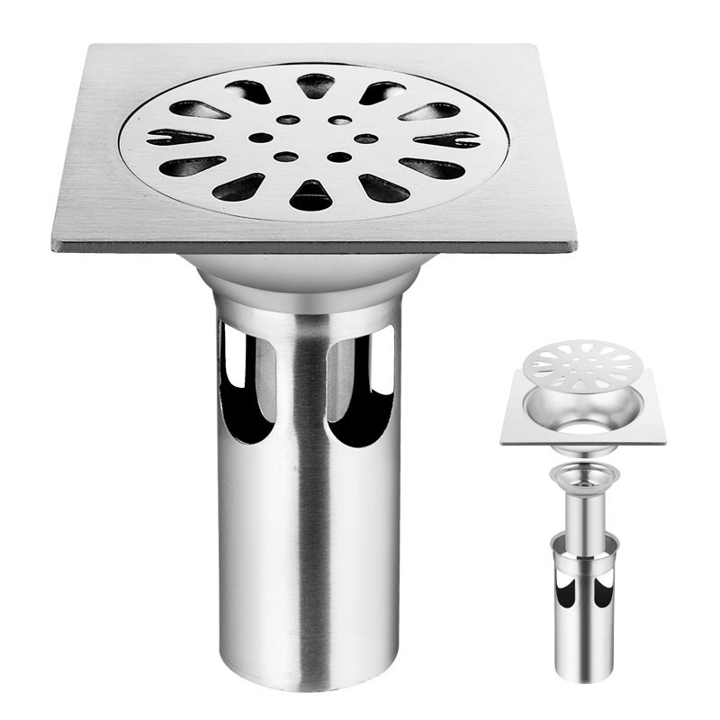 Odpływ podłogowy ze stali nierdzewnej do łazienki, toalety, kuchni, pralni, ogrodu - 98 mm x 98 mm