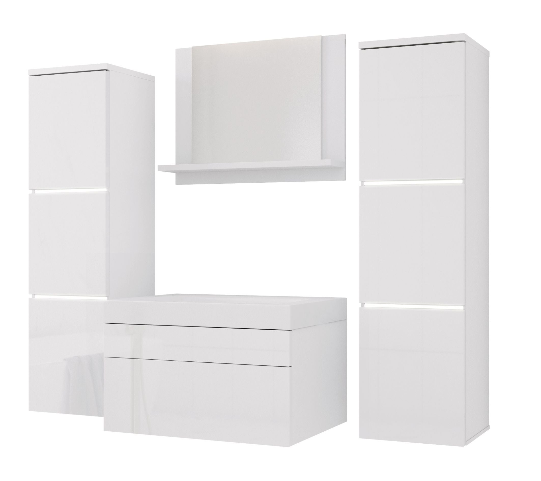 Zestaw mebli łazienkowych, Matowa biel, Połysk biały, 120 x 110 cm