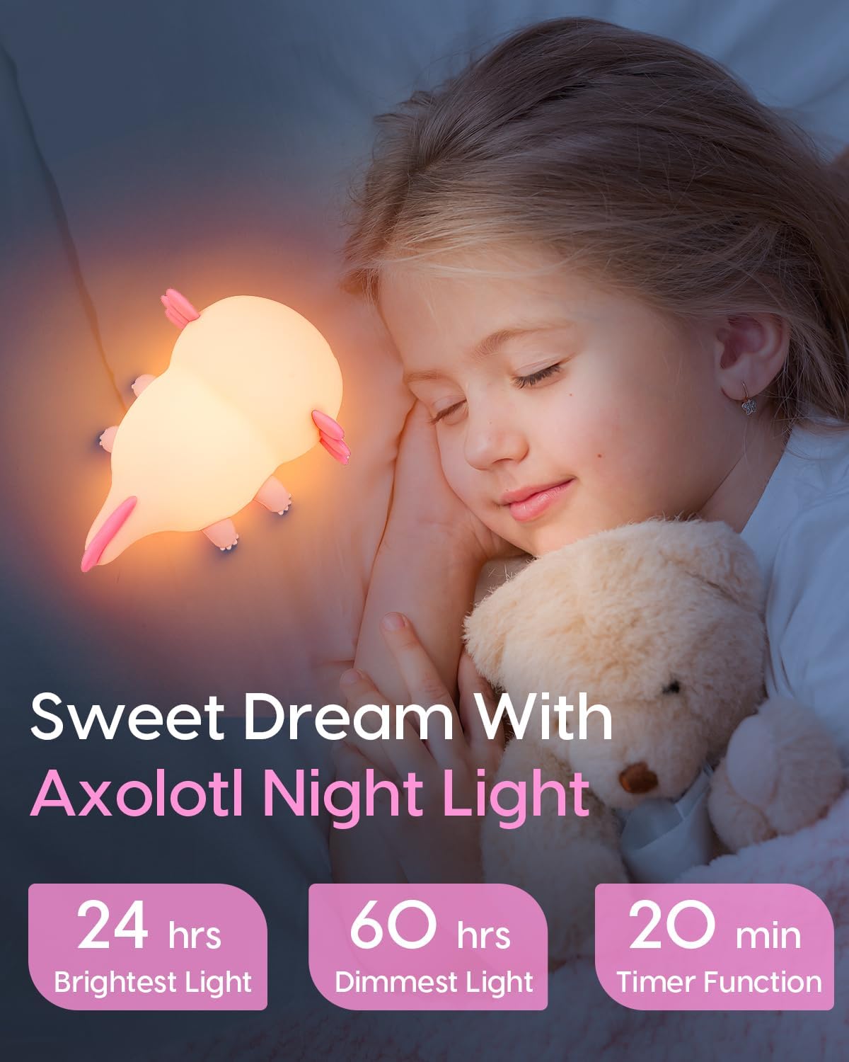 Lampka nocna dla dziecka, miękka silikonowa lampka nocna dla dzieci, regulowana jasność, 20-minutowy timer, idealna do pokoju dziecięcego - wyjątkowy - 3