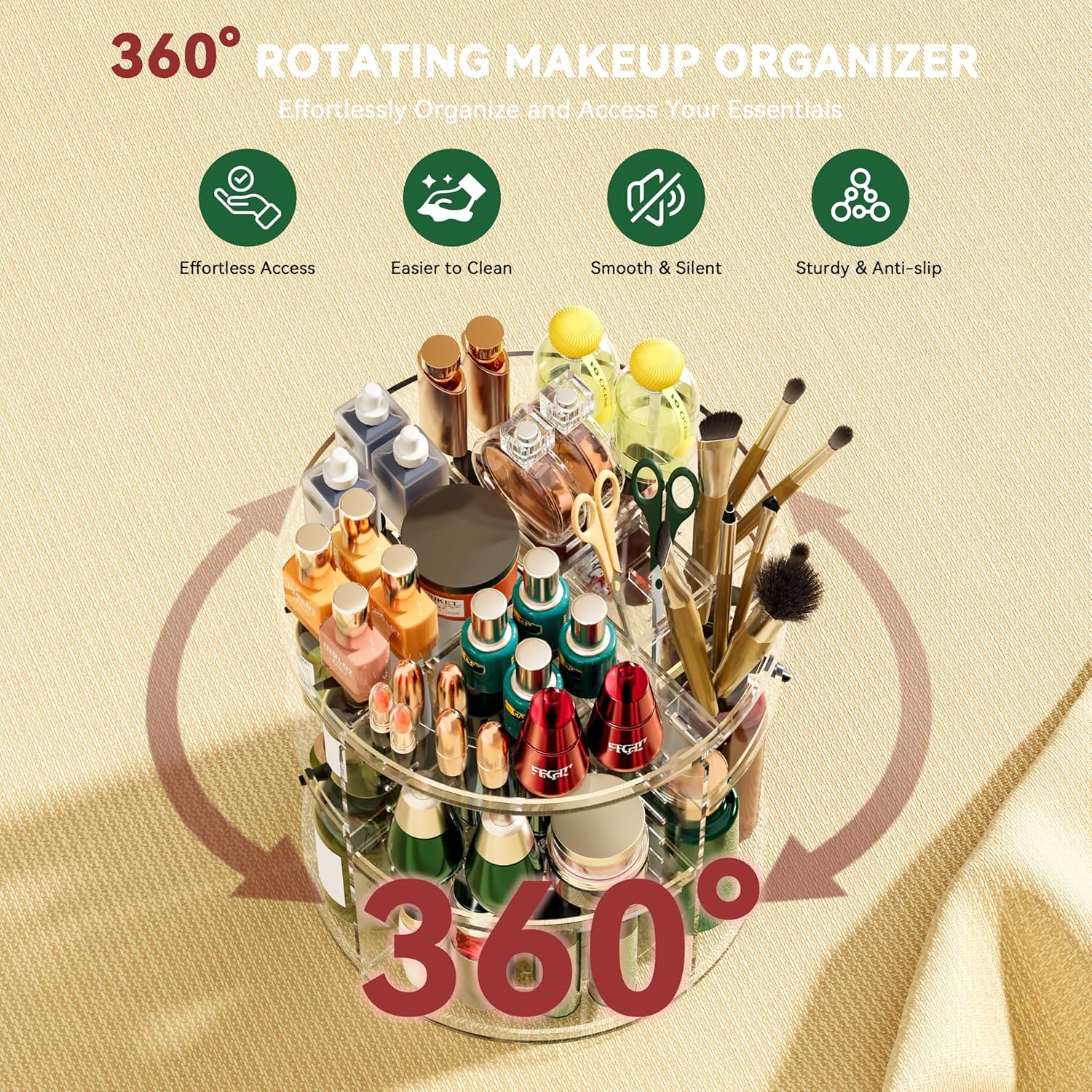 Cet organisateur cosmétique rotatif à 360° est idéal pour ranger les cosmétiques, les produits de soin et les parfums. Il est transparent. - 3
