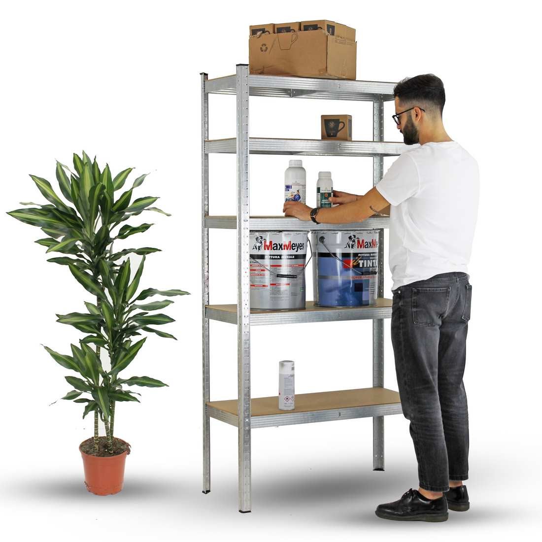 Set da 2 scaffale in metallo bianco con 5 ripiani da 875 kg - 5